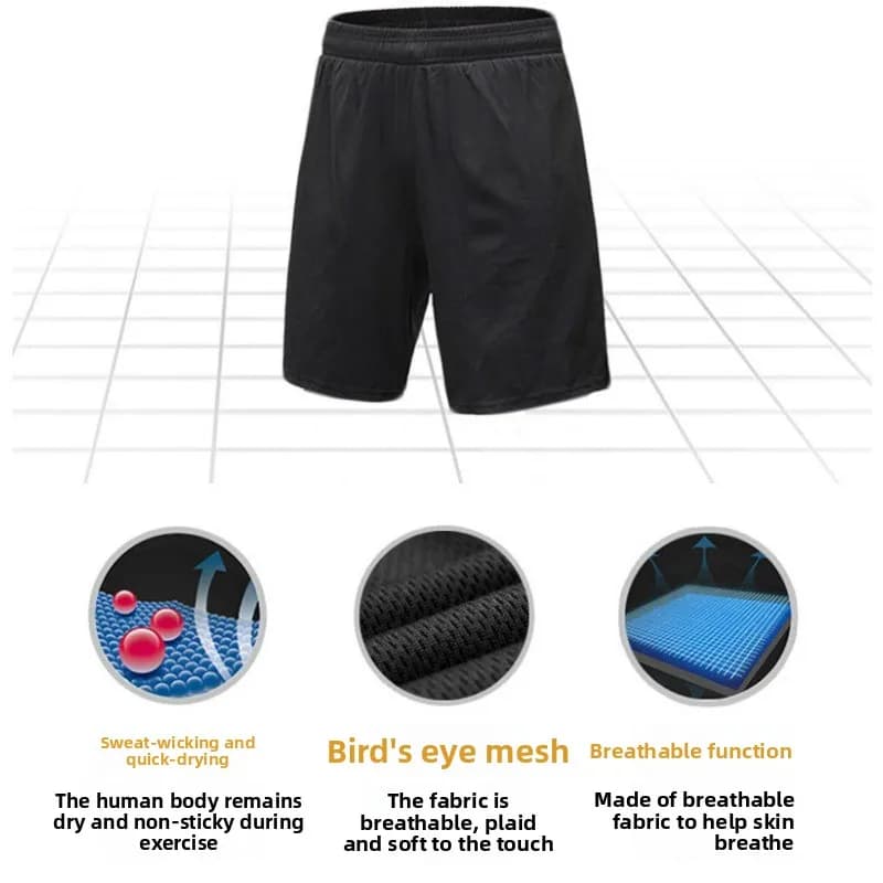 Men's Running Cycling Sports Shorts Fitness Breathable Boy's Football Outdoor Yoga Gym Training Hinge Black