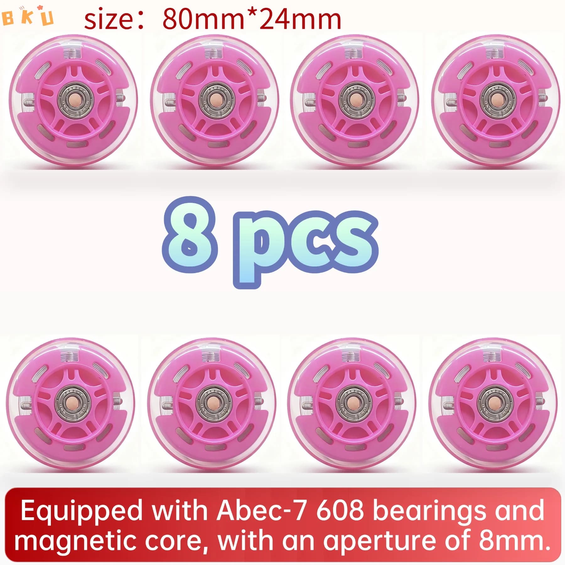 8-piece LED Lighted PU Wheel Wheels 80 mm Single Row Flash Wheels for Children's Scooter and Children's Bicycles