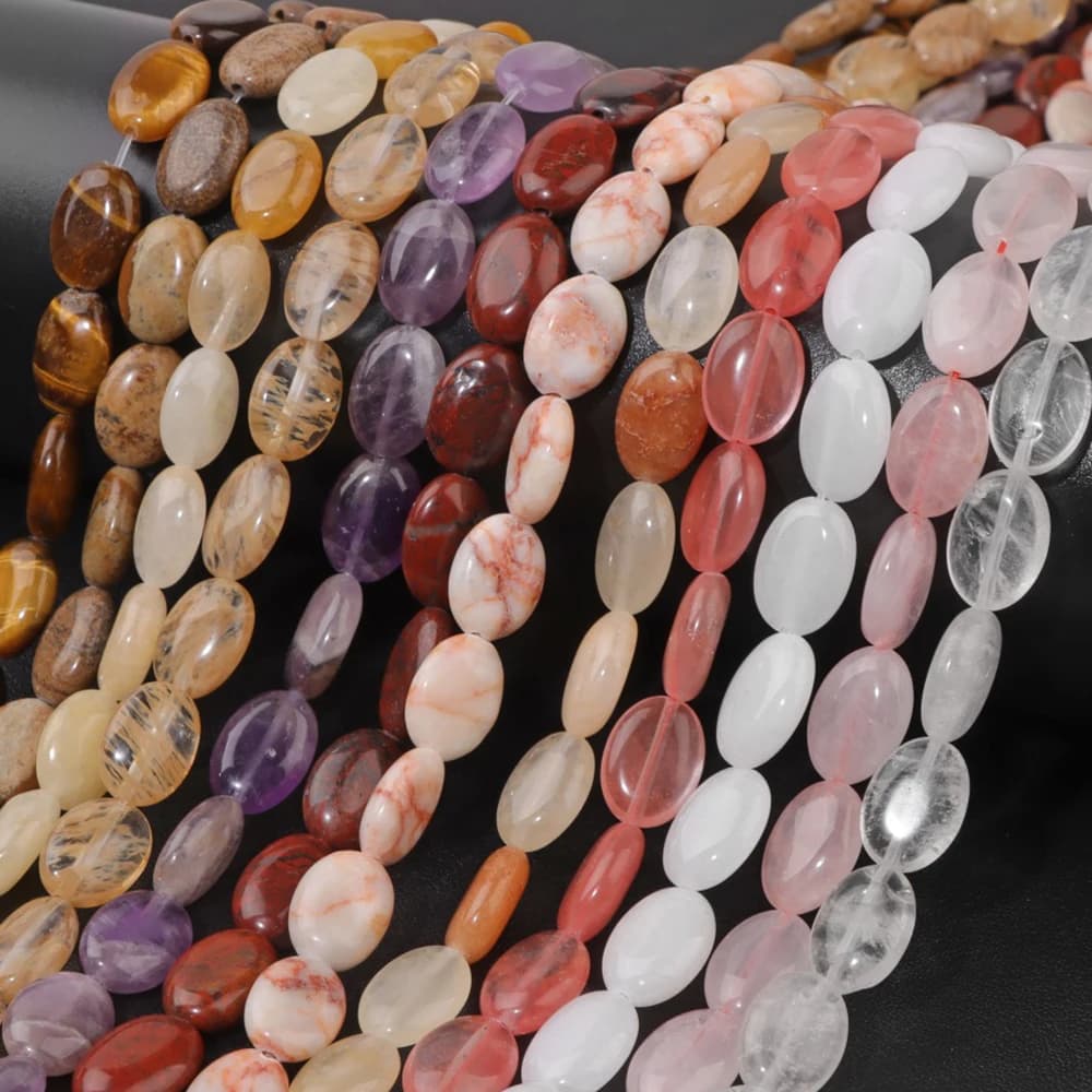 10x15mm Perline di pietra naturale Forma ovale piatta Amazzonite Quarzi rosa Ametiste Perline per creazione di gioielli Collana Bracciale fatto a mano