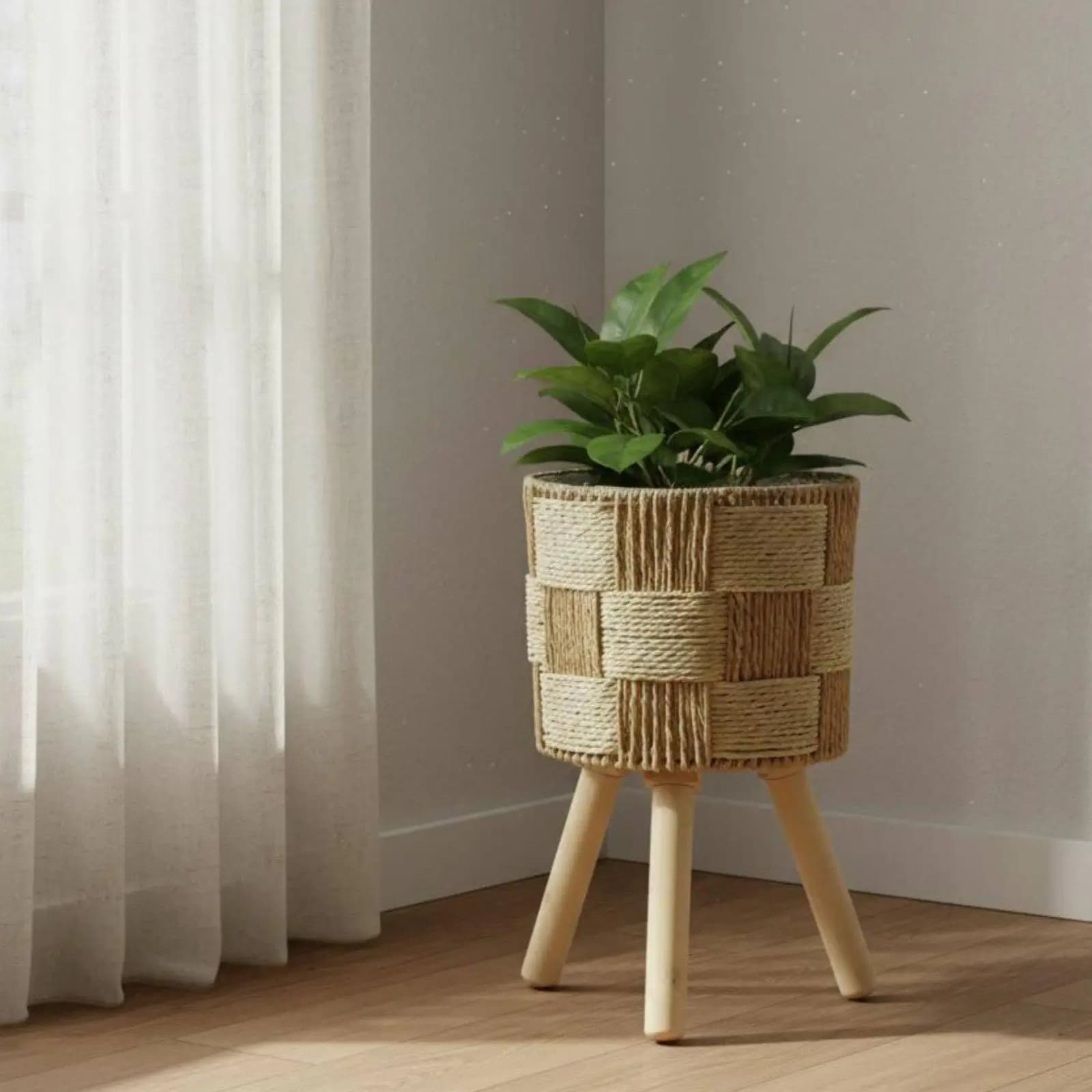 Wrought Iron Shelf Three Legged Rattan Garden Furniture Shelf for Plants Indoor Potted Display Stand