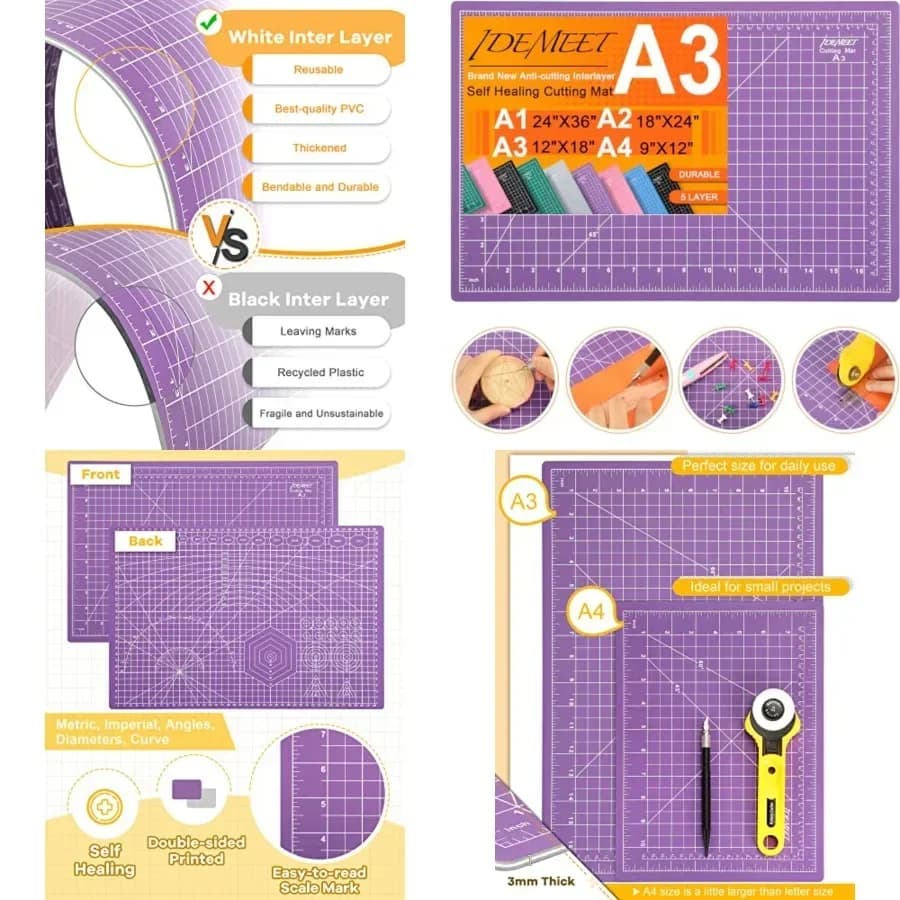 Thickened 18x12 Self Healing Cutting Mat, Rotary Cutting Sewing Mat for Crafts, 5-Ply Blade Table Protector Cut Board for Fabri
