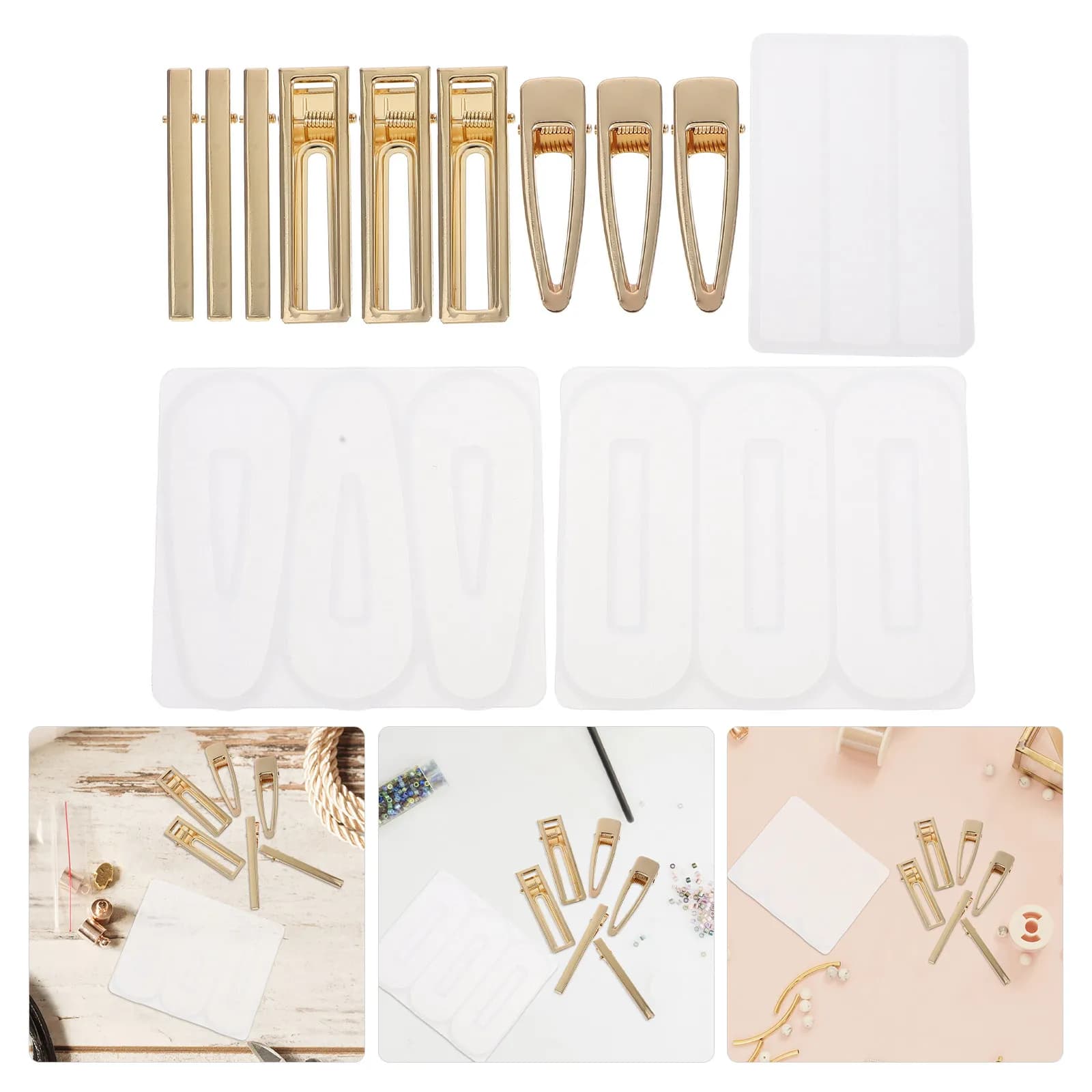 Set di 12 Stampi in Silicone per Fermagli per Capelli Fai-da-Te, Stampi per Resina Epossidica per Creazione di Fermagli, Orecchini, Collane e Gioielli
