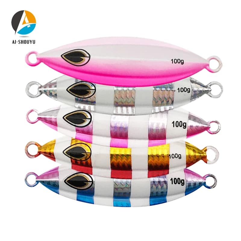 AI-SHOUYU Nuovo 40g-200g Affondamento Lento Piatto Metallo Jig Casting Cucchiaio Off Shore Cast Jigging Per Spigola Attrezzatura Da Pesca Minnow Lure