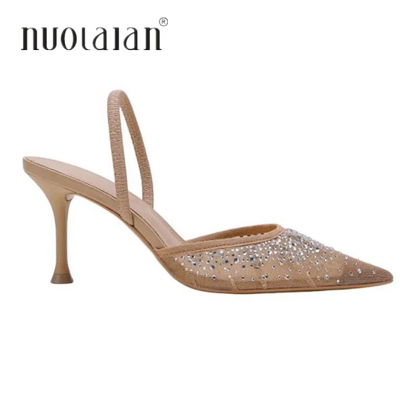 Moda estate donna tacchi alti strass slingback donna pompe punta a punta sandali con tacco alto scarpe da donna eleganti