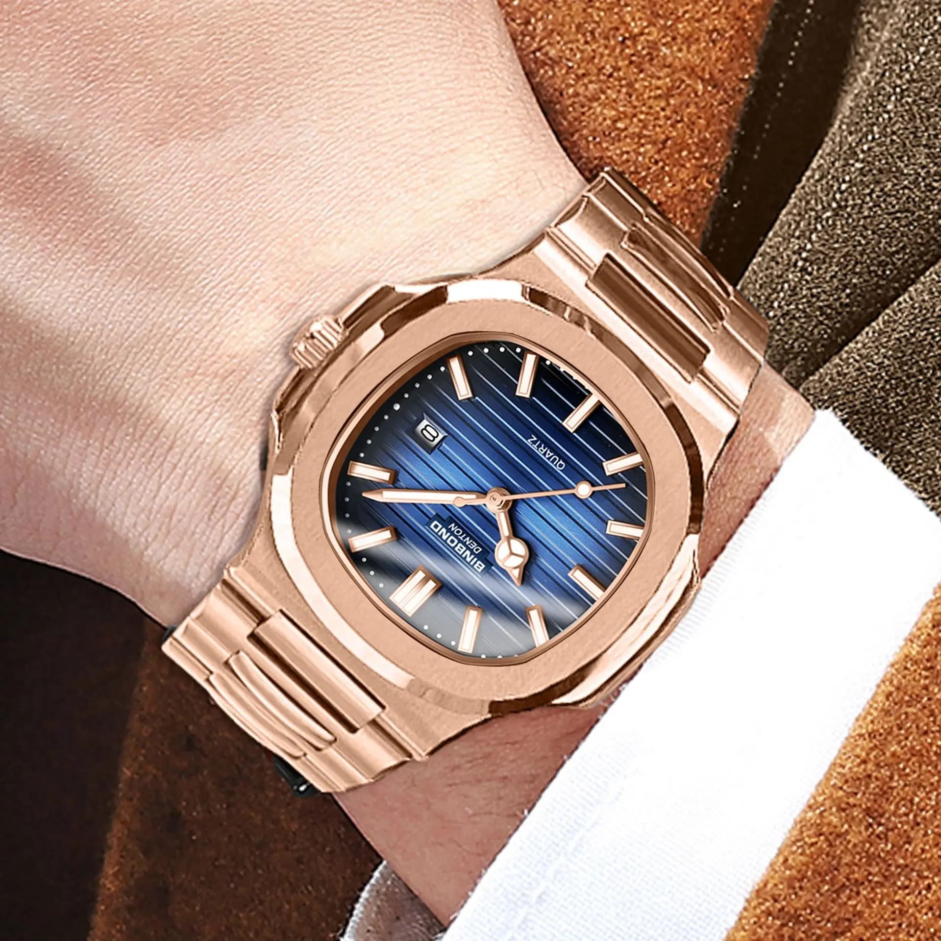 Vintage Branded Men Watch Business Stainless Steel Luminous Calendar Waterproof Square Blue Male Fashion Quartz Wristwatch Clock