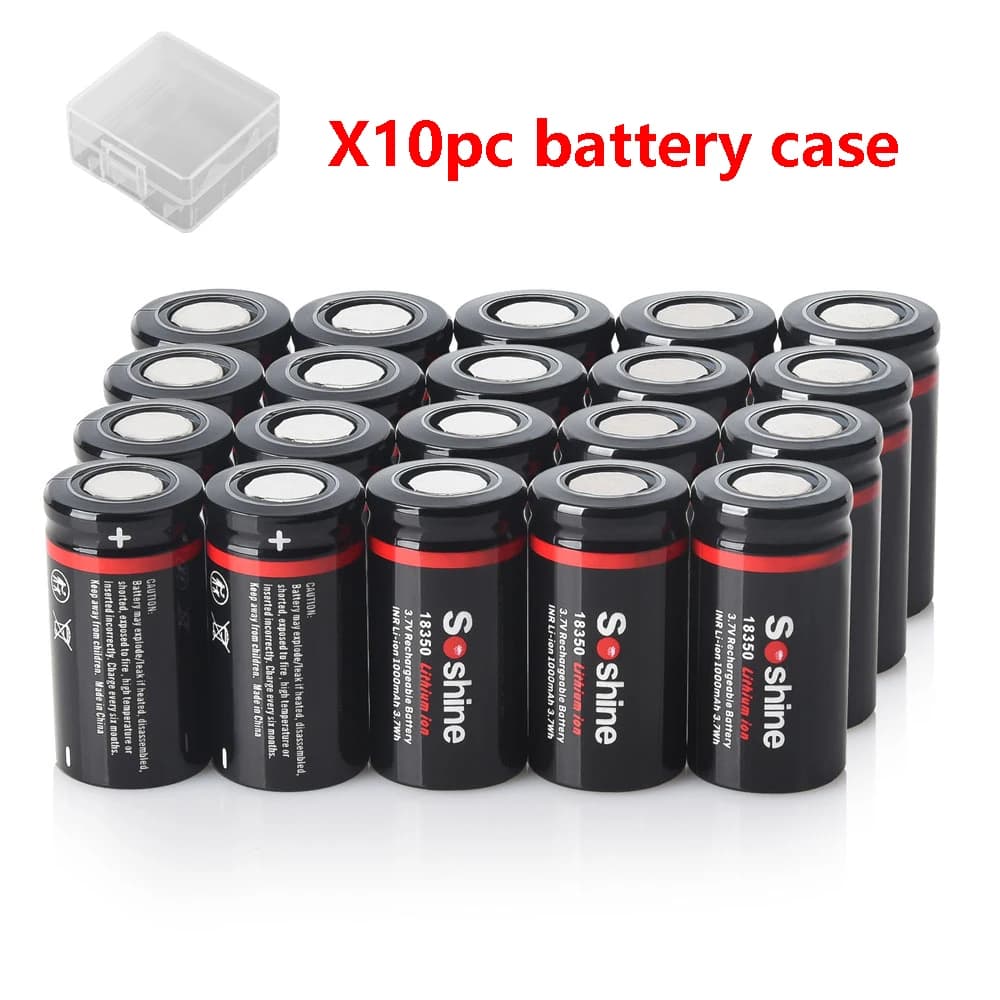 Soshine 18350 Batteria al litio ricaricabile da 1000 mAh Batterie agli ioni di litio da 3,7 V 1000 mAh per fotocamera Torce a LED Campanelli Giocattoli di alimentazione