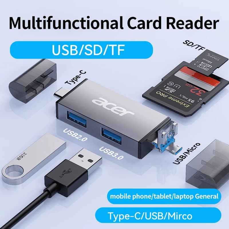 Lettore di schede multifunzione USB3.0 e USB C a SD MicroSD TF per PC Accessori per laptop Lettore di schede di memoria intelligente Adattatore per schede SD