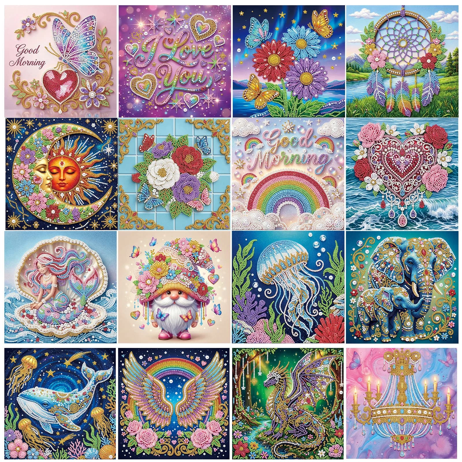 Dipinto con Perle Fai-da-Te Tema Mondo Fantastico per Adulti, Decorazione Casa, Quadro con Perle e Gemme 25x25cm con Cornice