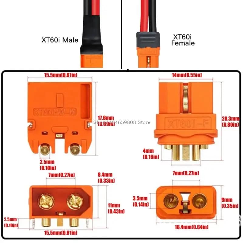 XT60i ESTENSION Cavo Soluzione da maschio a femmina Connettore alimentazione per modelli telecomando Droni Accessori per