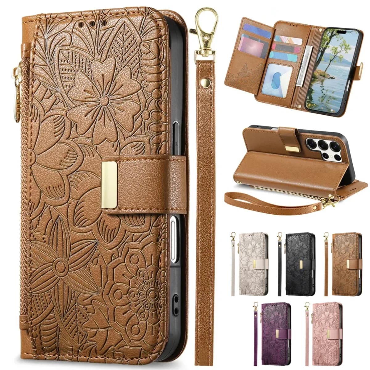 Custodia a libro in pelle per Samsung Galaxy S25 Edge S24 FE Ultra A06 A16 A26 A56 A36 A55 A35 A25 A15 A05 con slot per carte, portafoglio e cinturino da polso