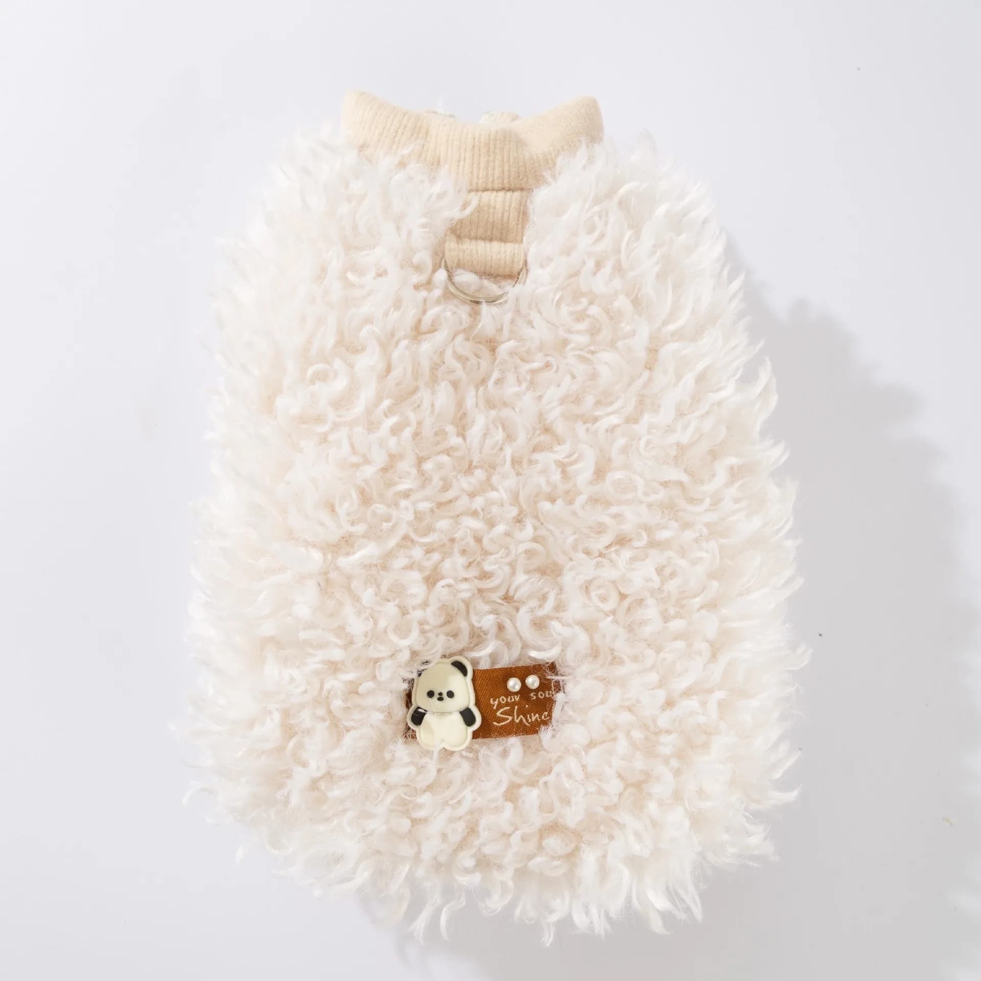 Giacca termica in lana d'agnello per abbigliamento invernale per cani Cappotto orsacchiotto compatibile con guinzaglio per razze piccole a medie Felpa tinta unita