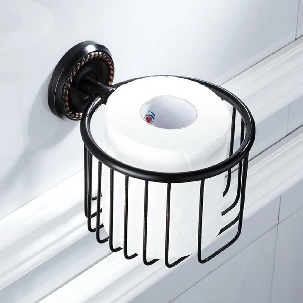 Accessori da bagno Portarotolo di carta igienica a parete in ottone lucidato a olio nero aba217