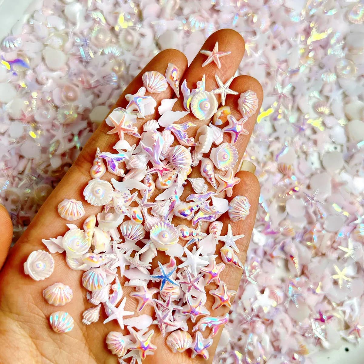 30 Pezzi Decorazioni per Unghie in Resina Serie Oceano 3D, Stelle Marine e Conchiglie Aurora Brillanti per Manicure Fai-da-Te