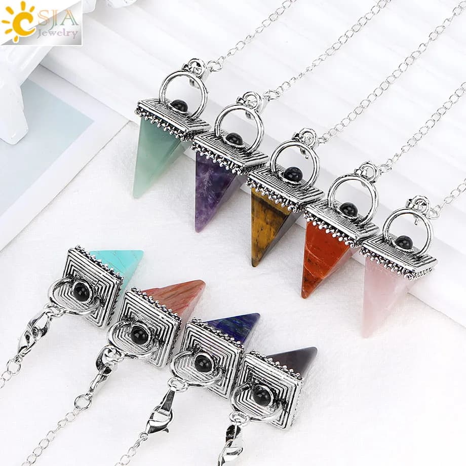 Reiki Pietra preziosa naturale Piramide Pendolo Dowsing Divinazione Guarigione Quarzo rosa Ciondolo in cristallo trasparente Penduli spirituali H619