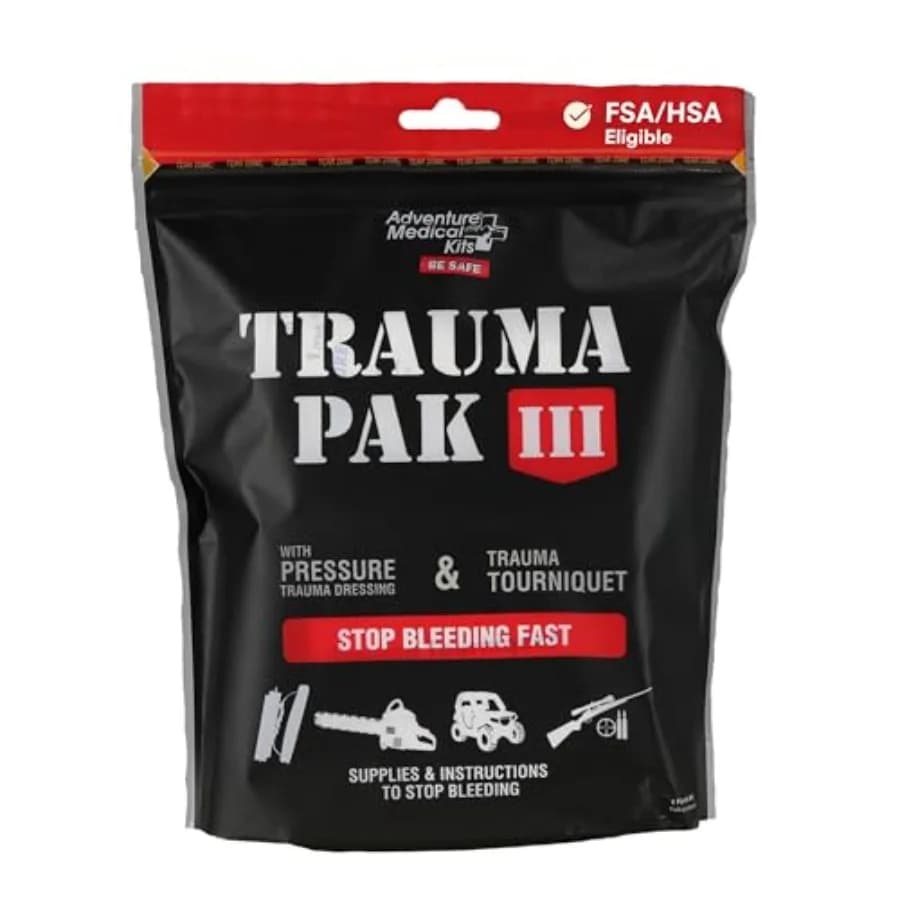 Kit Medico d'Avventura Trauma Pak III - Kit di Emergenza Compatto con Benda per Traumi e Guida per Laccio Emostatico - Pronto Soccorso Durevole Rosso