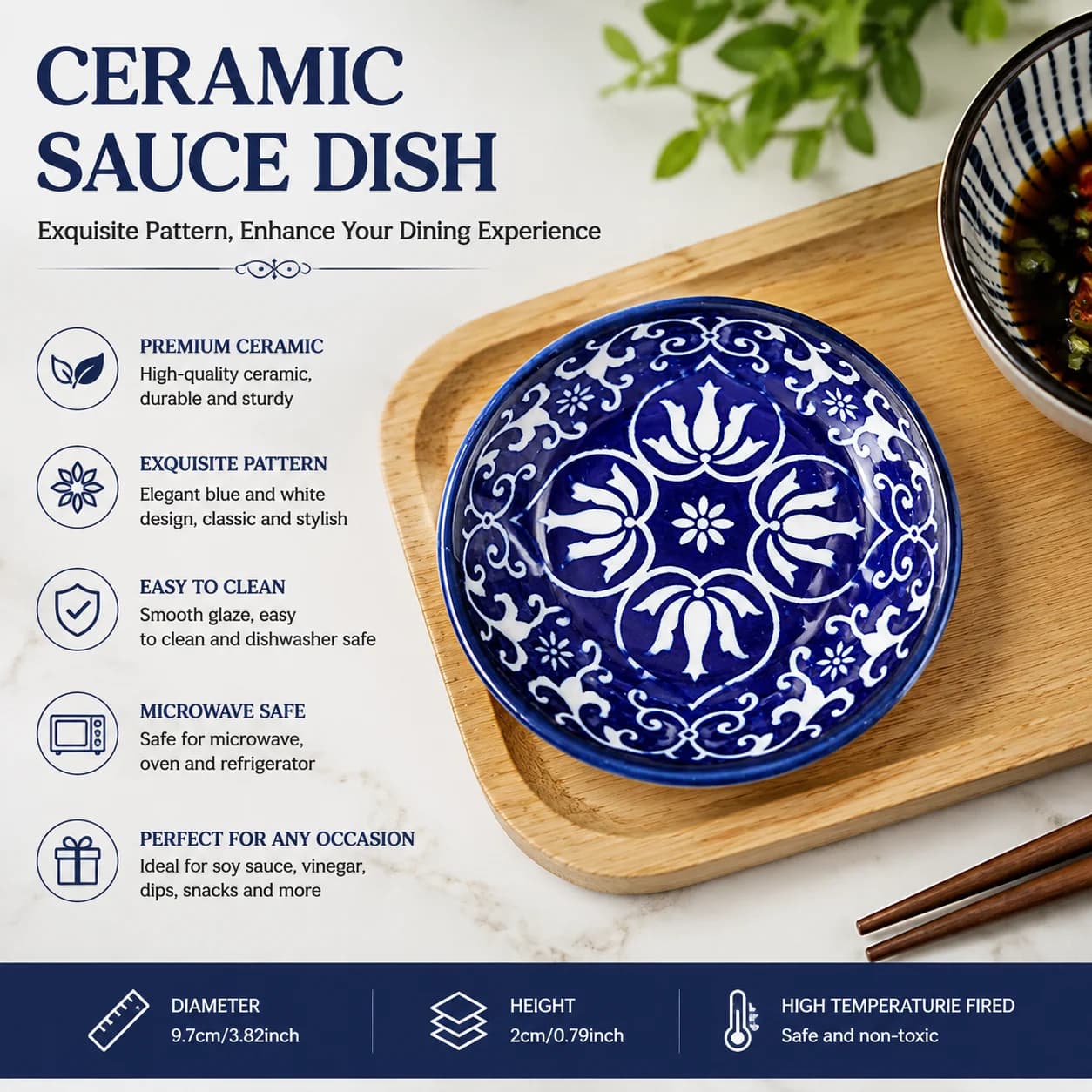 Bohemian Ceramic Condiment Dish Set, Sauce Spice Plates Bowls for Home Restaurant Sushi Camping