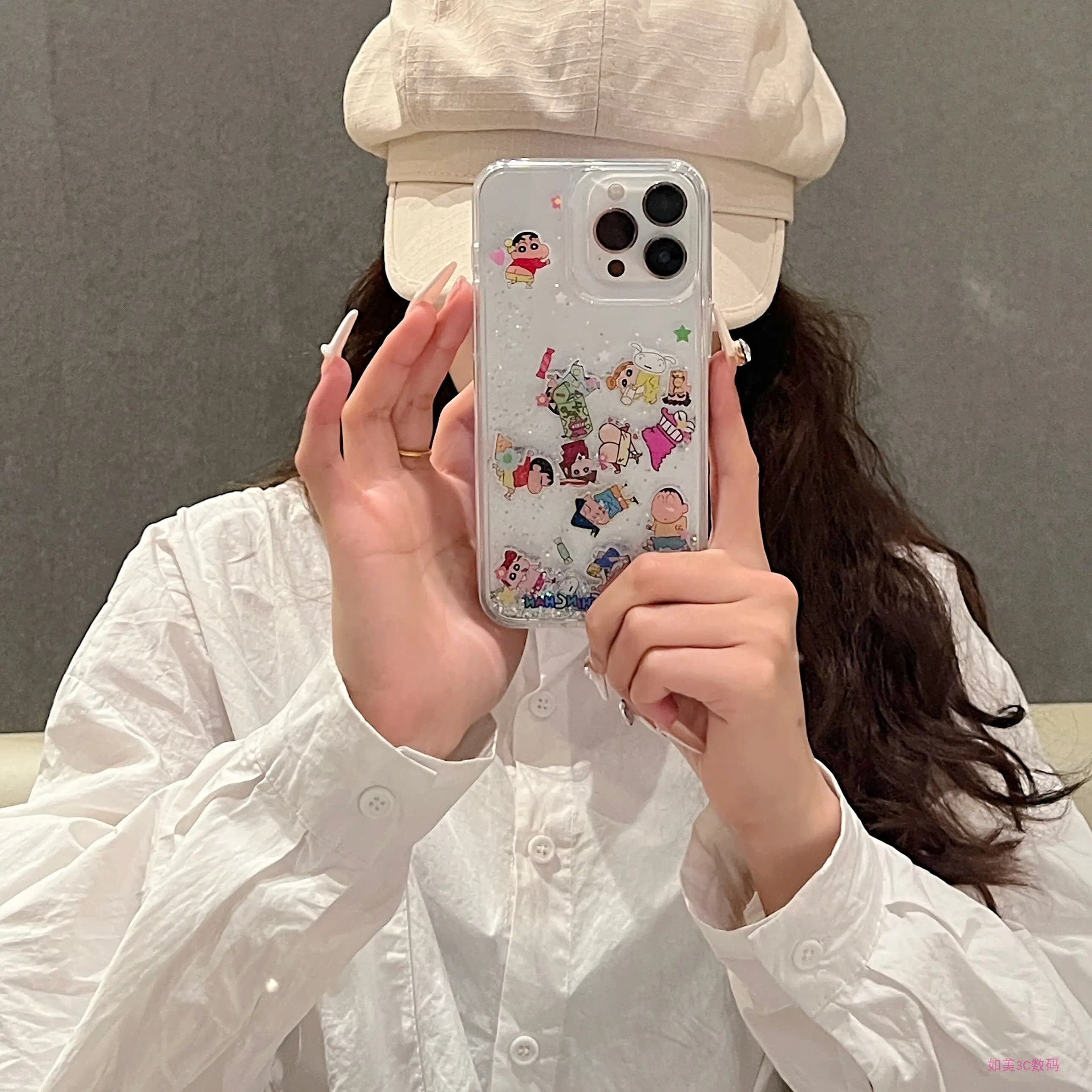 Cute Cartoon Japan Anime Crayon Shin chan Bling Glitter Quicksand Phone Case For iPhone 17 16 15 14 13 Pro Max Clear Hard Cover