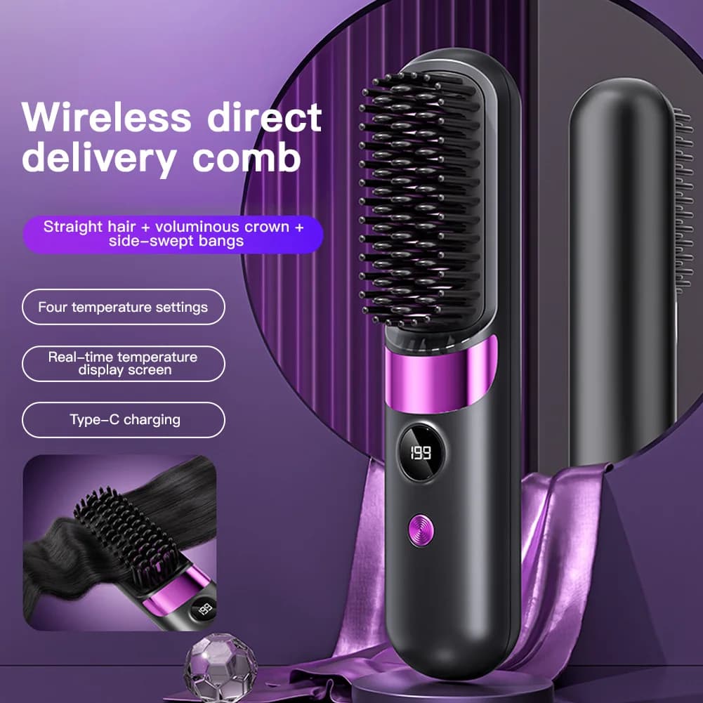 Hair Straightener Brush With Lcd Display Cordless Usb Charging Straightener Portable Mini Straightening Brush For Home JJ2960