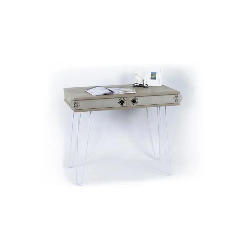 Scrivania moderna a 2 livelli con gambe in metallo, design contemporaneo per ufficio domestico o spazio di lavoro