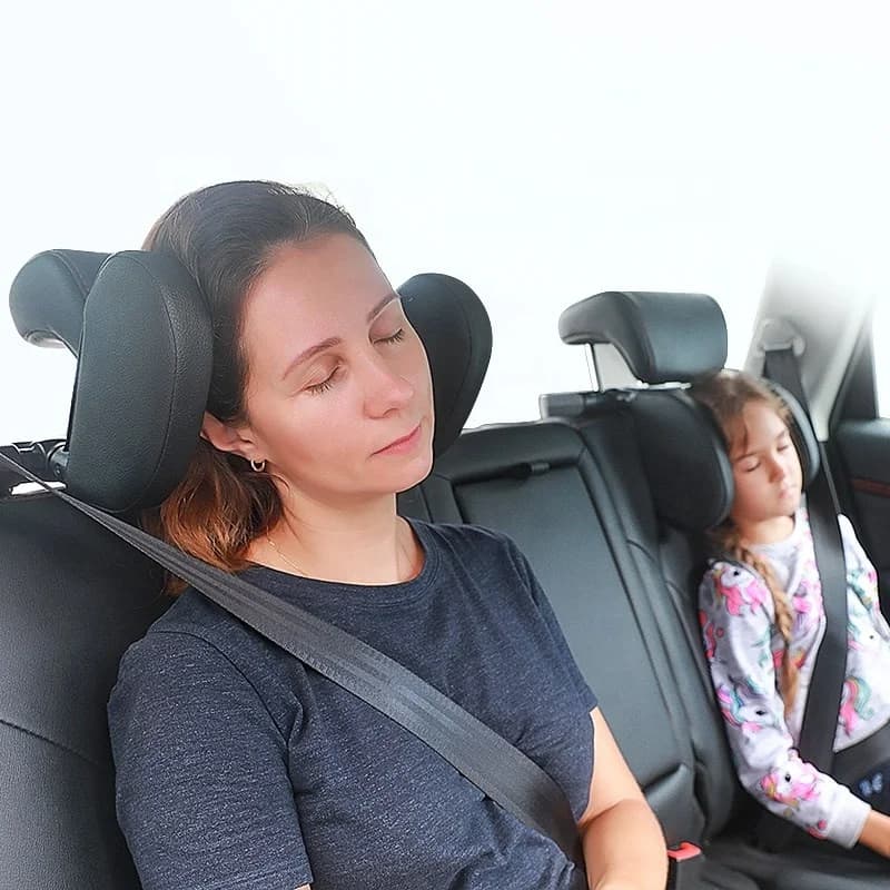 Cuscino in Memory Foam a Forma Convessa, Poggiatesta per Sedile Auto, Posizionatore in ABS PVC con Rivestimento in Pelle, Cuscino da Viaggio per Adulti e Bambini