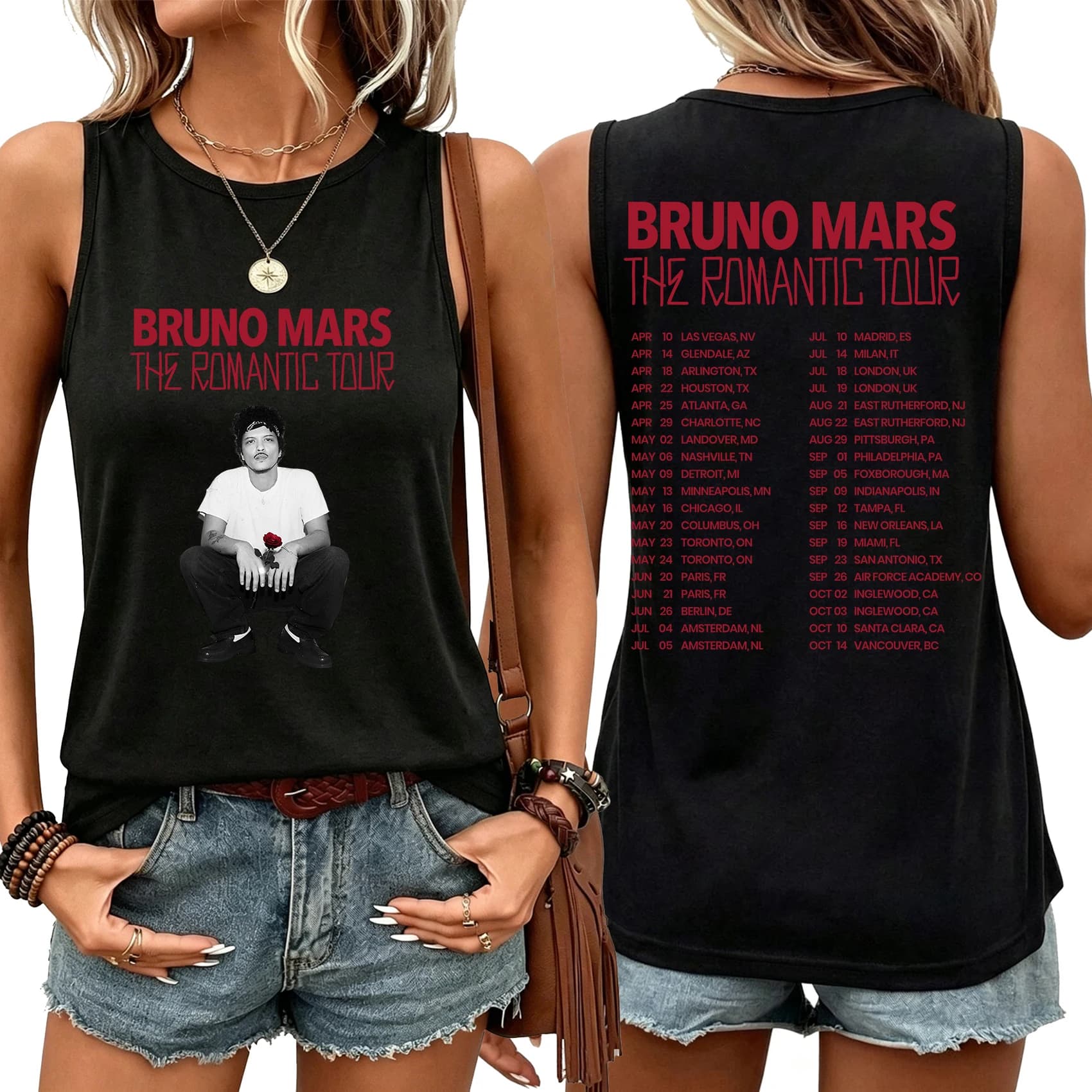 Bruno Mars The Romantic Tour Tank Top Women Man Sleeveless Vest Summer Casual Music Fan Gift Streetwear Tank Top