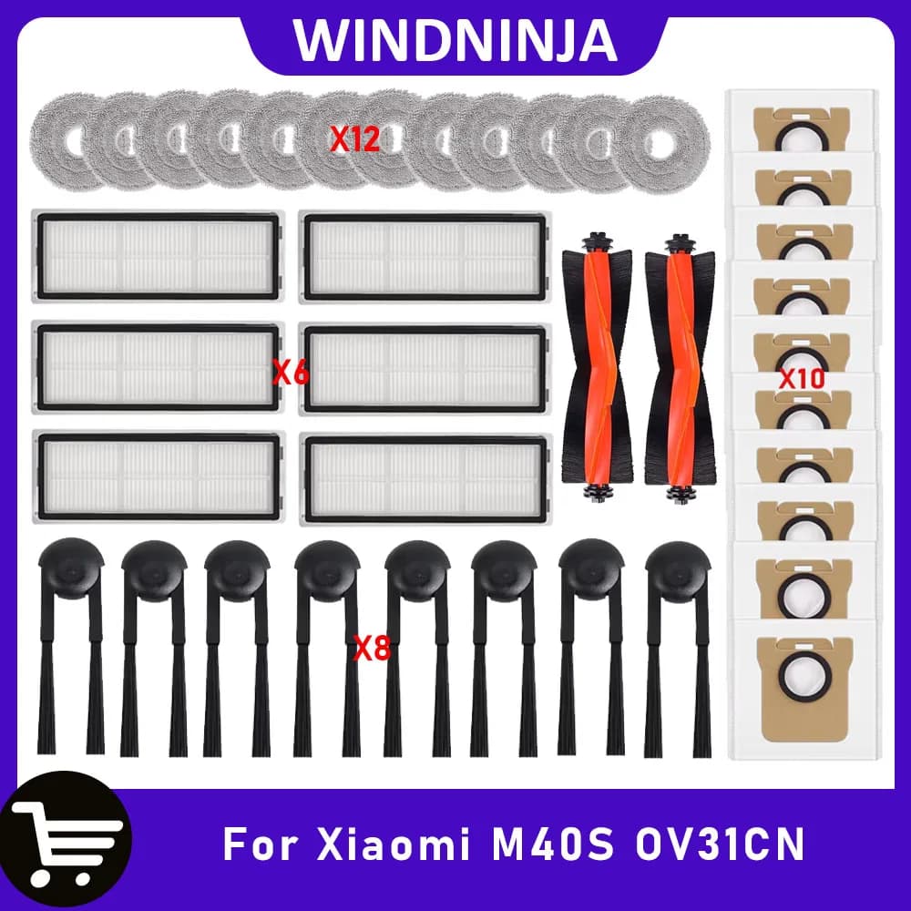 Main Roller Side Brush Parts For Xiaomi Mijia M40S OV31CN Robot Vacuum Cleaner Spare Accessories Hepa Filter Mop Cloth Dust Bag