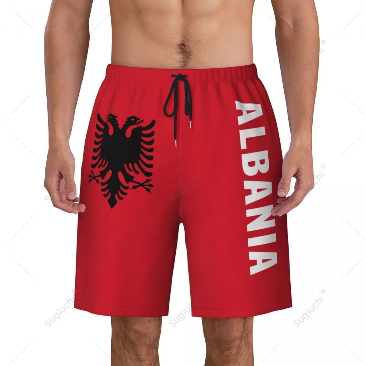 Pantaloni da spiaggia da uomo con bandiera dell'Albania, pantaloncini da surf, ragazzi, calcio, ciclismo, costumi da bagno, corsa, poliestere