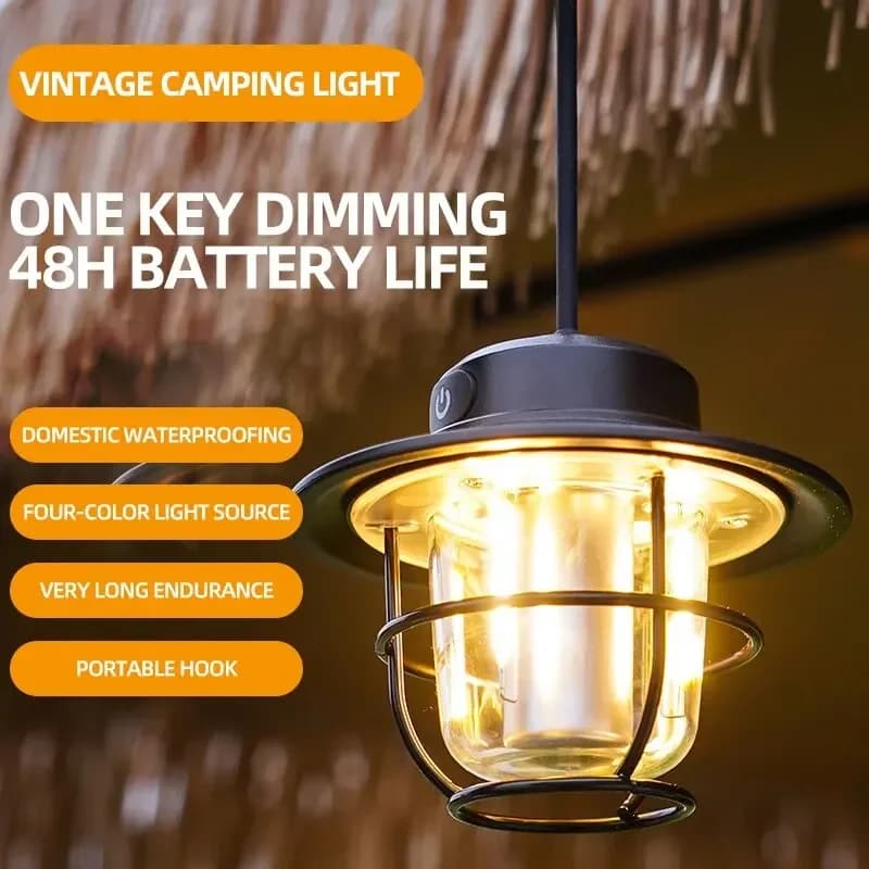 Lampada da campeggio a LED Lampada a sospensione retrò Lampada da campeggio portatile con regolazione continua Lanterna da esterno ricaricabile impermeabile