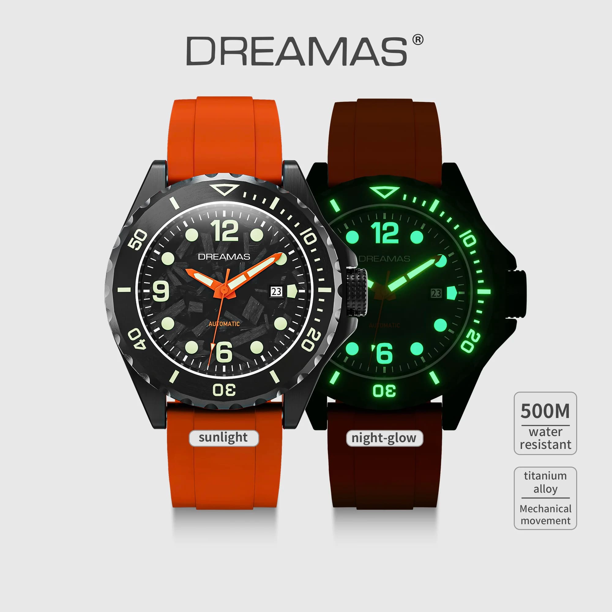 DREAMAS Orologio da Immersione Meccanico Automatico di Lusso per Uomo, Impermeabile 500M, Movimento Giapponese, Super Luminoso 3D