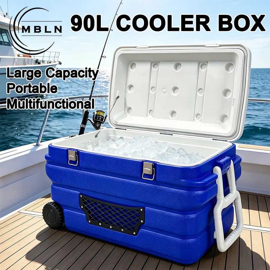 MBLN Multifunctional Fishing Tackle Box Fishing Cooler Box 90L Fishing Bucket Storage Tackle Box with Liftable Wheel