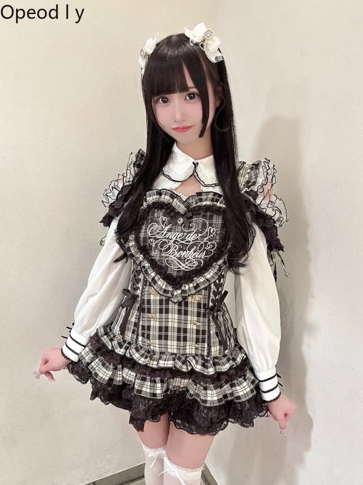 Set Vestito Lolita Giapponese S-5XL, Nuovo Stile Sweet Girl con Fiocco e Pizzo, Top Slim e Shorts, Outfit Principessa Lolita
