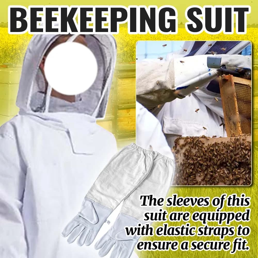 Tuta Integrale da Apicoltore con Velo, Giacca, Pantaloni e Guanti, Traspirante in Cotone Rinforzato, Protezione L XL XXL per Altezze 165-195cm