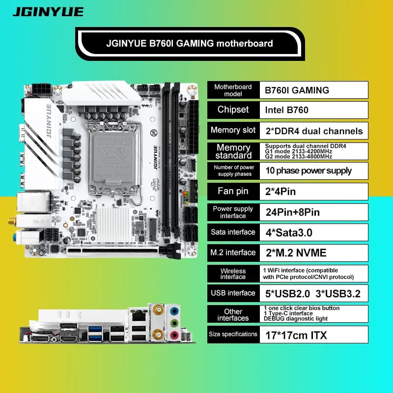 Scheda madre JGINYUE B760i LGA 1700 Supporto Intel Core 12th 13th DDR4 3200mhz RAM Ultimo mini itx B760i-GAMING