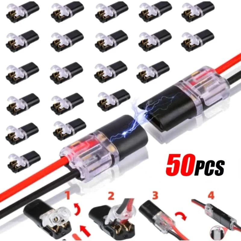50/1 pcs Double-wire plug-in connector with locking buckle Connectable LED cable connector 2 pin Universal 2-way compact cable