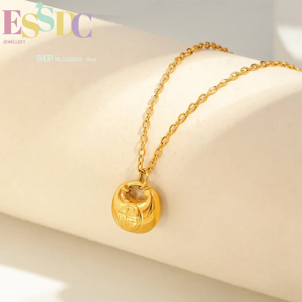 Exquisite jewelry new titanium steel glossy gold chubby necklace women's lucky bag pendant fashion versatile collarbone
