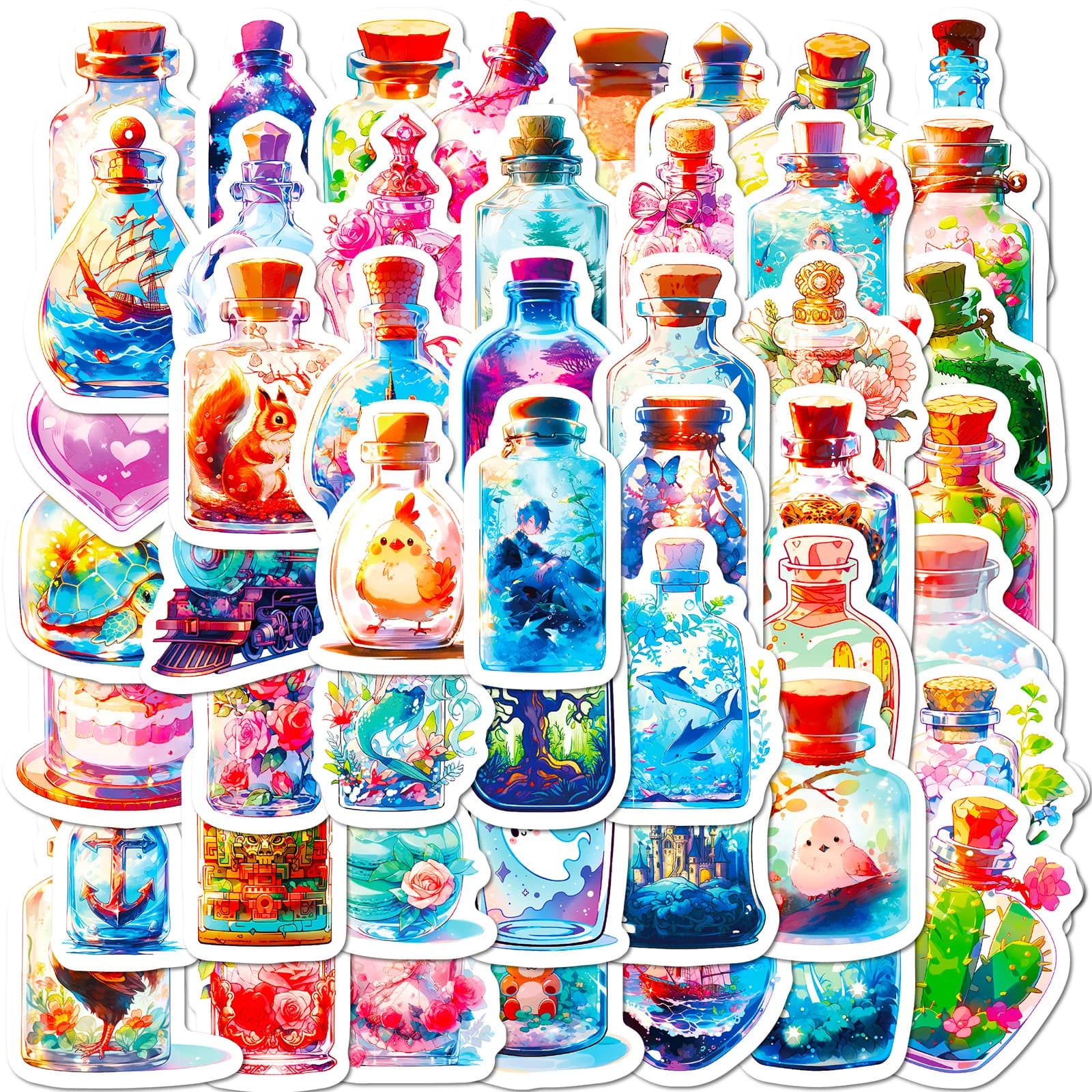 50 pezzi simpatico vaso di cristallo adesivi graffiti cartoni animati telefono fai da te chitarra laptop notebook valigia tazza adesivo impermeabile giocattolo per bambini