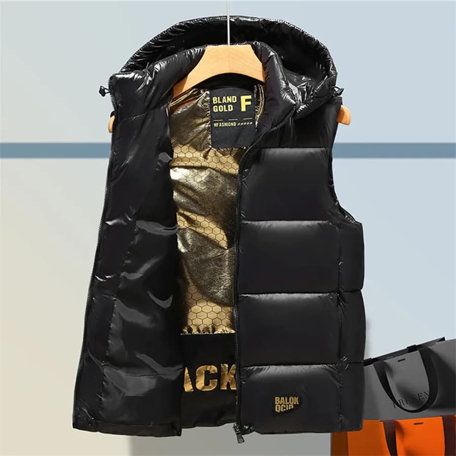 Men Winter Cotton Padded Vest Hooded Sleeveless Jacket Casual Outerwear Thick Warm Coat Black Gold Waistcoat Men's Clothing 5XL