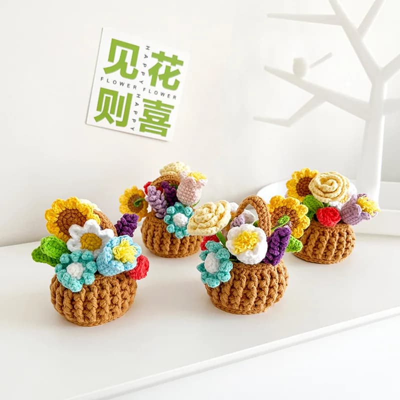 Handknitted Sunflower rose Tuilp Flower Crochet Flowers Potted Plants Homemade Finished Flower Decorative Flower Pot Decor