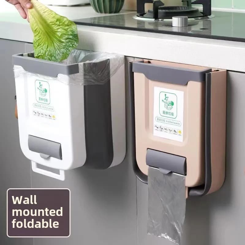 Kitchen Wall-mounted Folding Trash Can Household Cabinet Hanging Storage Trash Basket Creative Classification Hanging Trash Can
