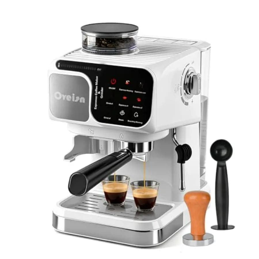 Macchina Professionale per Espresso Domestica Bianca con Riscaldamento Rapido per Cappuccino e Latte, Macchina da Caffè per Casa e Ufficio