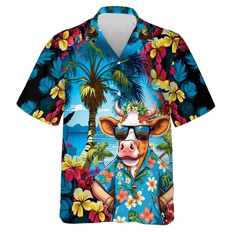 Camicie Divertenti con Motivo Mucca per Uomo, Camicia Hawaiana con Bottoni e Colletto, Stampa 3D, Casual, alla Moda, con Motivi Personalizzati, Trendy