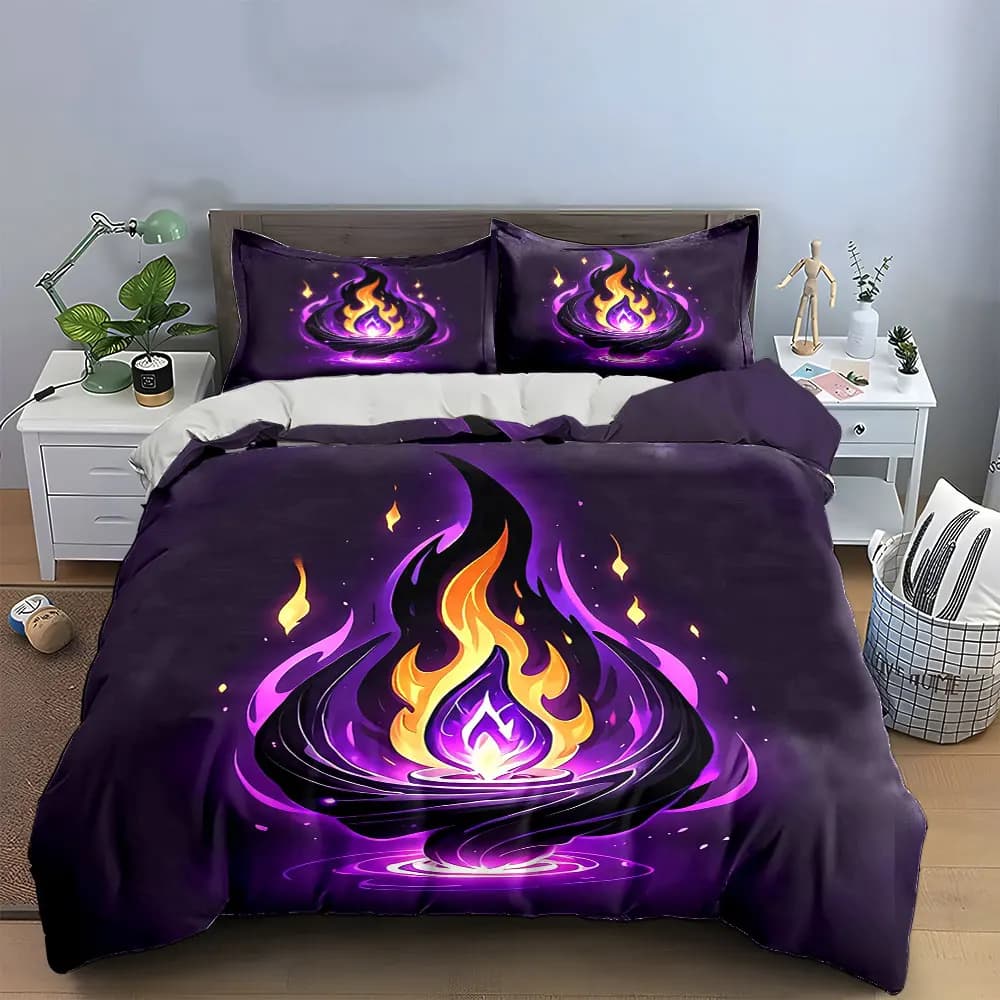 Set di biancheria da letto Fantasy Flame Decor Set con 1 copripiumino e 2 federe, singolo, matrimoniale, king size, queen size, regalo