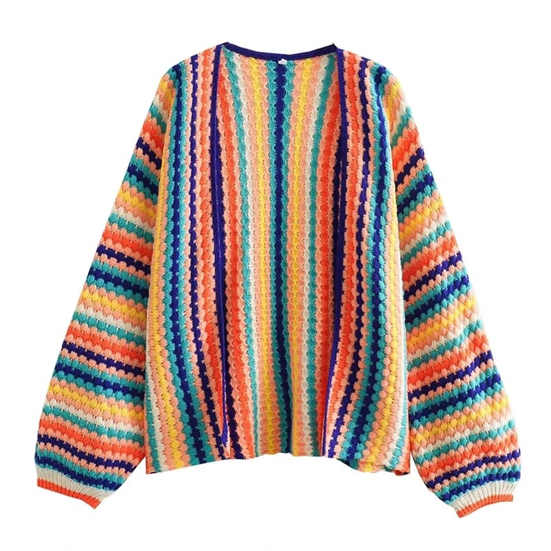 Autunno Inverno Nuovo Cardigan Maglione a righe Casual Multi-colore Gancio a mano Maglia allentata Maglieria da donna Top femminili morbidi e caldi