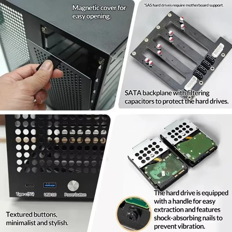 Alimentatore ATX MATX PCIe Qunhui AIO a tutta altezza Memorizzazione UNRAID Sagittario Telaio NAS a 8 alloggiamenti con telaio della scheda posteriore