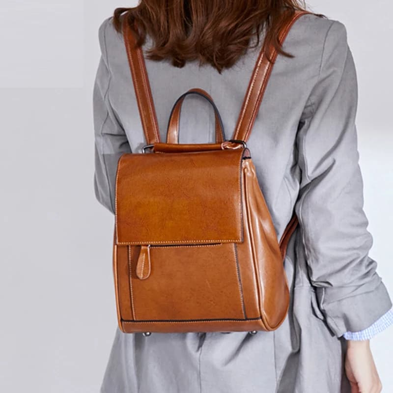 Genuine Leather Women Backpack Cross Body Shoulder Bags School Laptop Fashion Retro Oil Wax Cowhide Female Messenger Backpacks