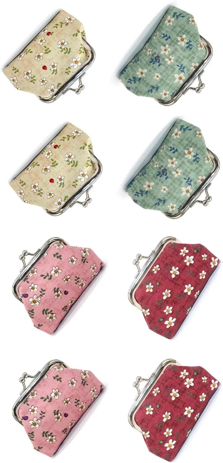 8Pcs Small Canvas Coin Purses with Clasp Lock Change Pouch Mini Wallet Vintage Trinket Bag