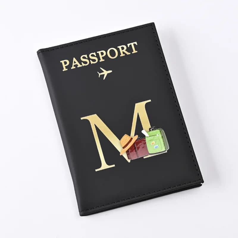 Porta Passaporto da Viaggio con Lettere in Rilievo, Custodia in Pelle Nera per Uomo e Donna, Portafoglio per Passaporto e Carte