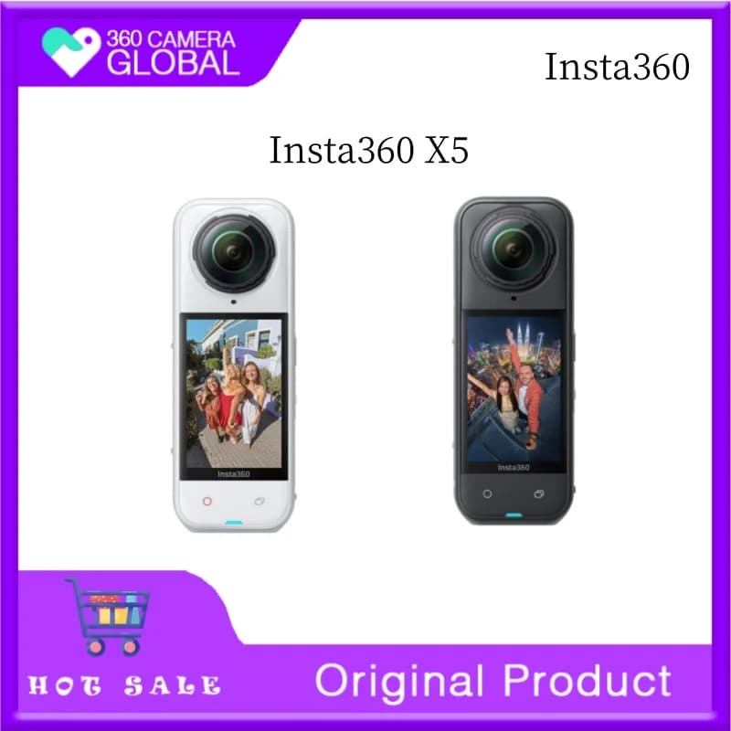 Insta360 X5 - Waterproof 8K 360 ° Action Camera, main discharge light, 3 hours, battery with triple design AI chip,