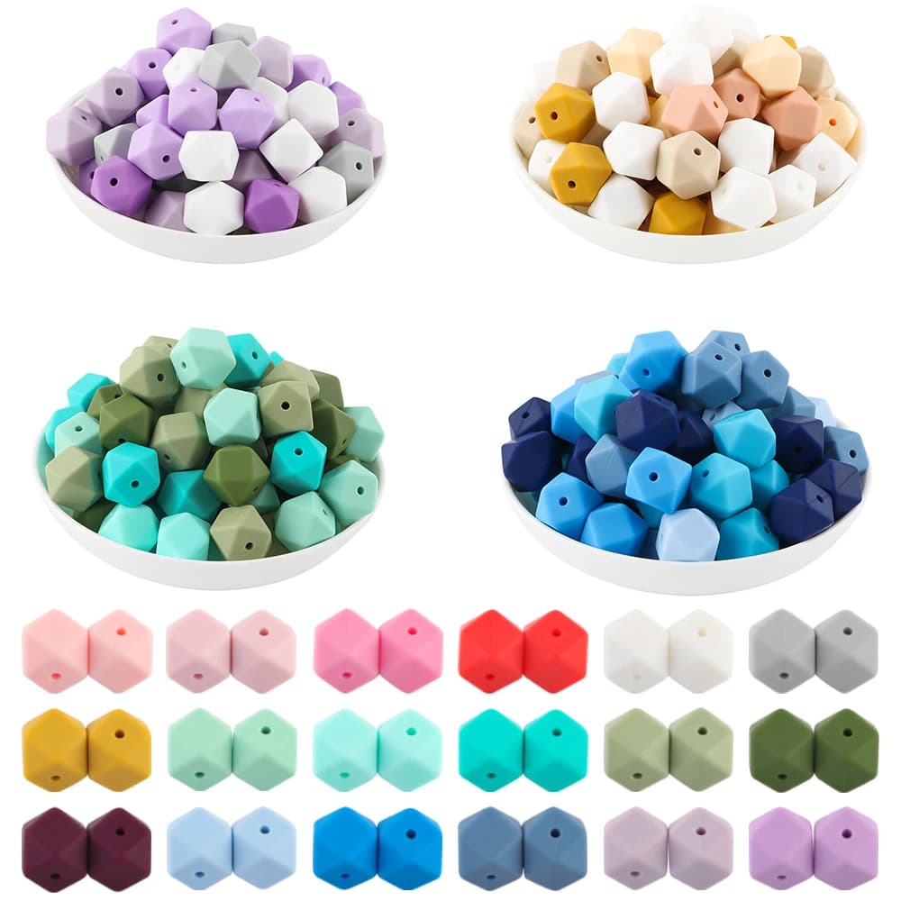 10 pezzi di perline esagonali in silicone da 14/17 mm per la creazione di gioielli, collane, bracciali, portachiavi, accessori fai da te