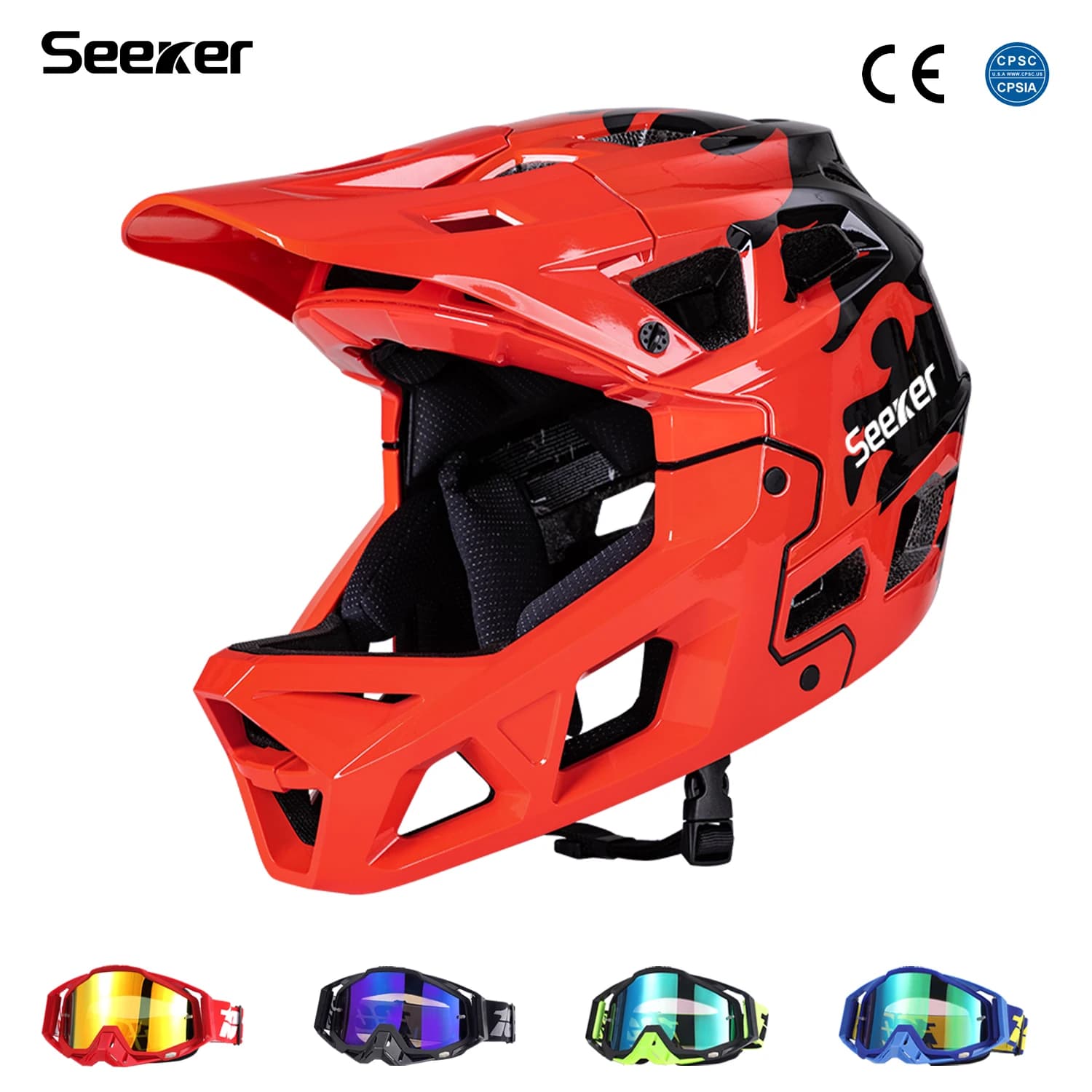 Casco integrale da mountain bike SEEKERSE per fuoristrada, downhill, traspirante e resistente agli urti, per la sicurezza durante la guida.